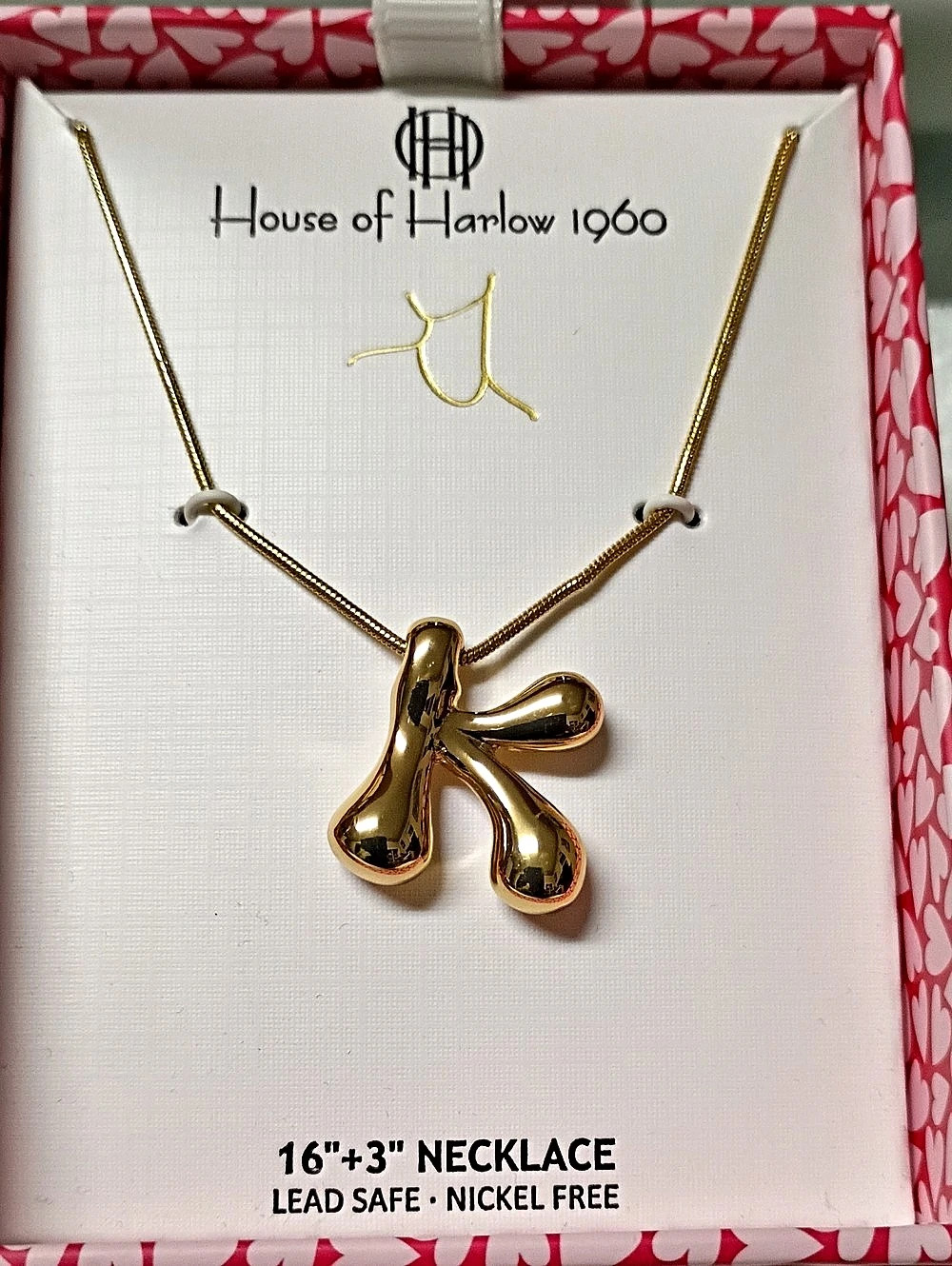 House of Harlow 1960 Gold Tone Initial K Bubble Letter Necklace